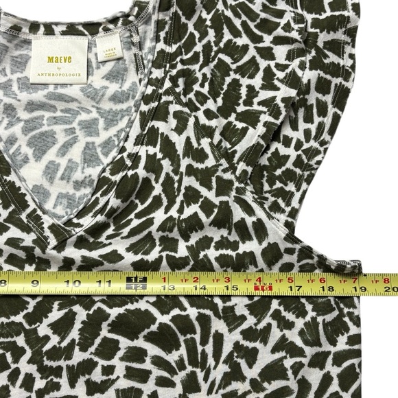 Anthropologie Maeve Catie Ruffle Sleeve Top Size L Large V-Neck Green Motif - Picture 8 of 13